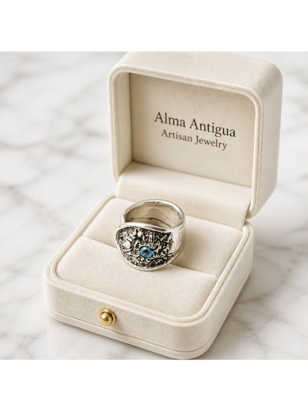 Oneida Reliance Plate Spoon Ring | Aquamarine Stone | Size 8 | Alma Antigua
